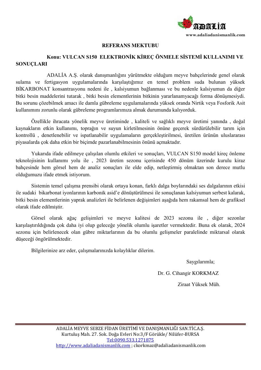 ADALİA Danışmanlık referans mektubu