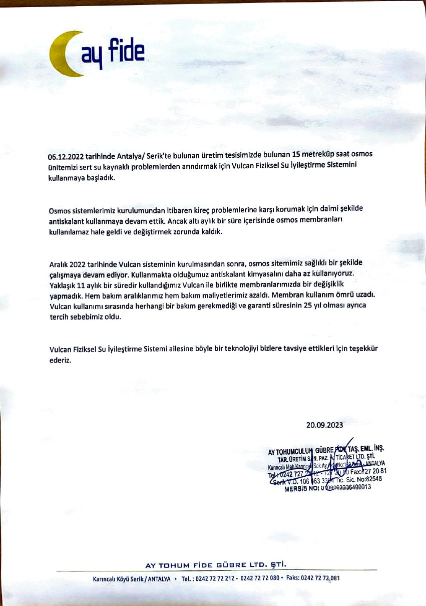 Ay Tohum Fide referans mektubu